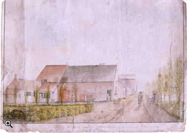 Schilderij van boerderij 'Groot Lammerenburg' te Koudekerke omstreeks 1850