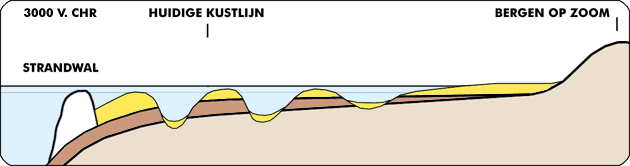 schematische weergave van de bodemgesteldheid circa 3000 jaar voor Christus bij Koudekerke