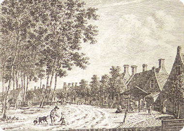 Gravure 't Dorp Koudekerk 't zelve anders', uit 1790 door Bulthuis