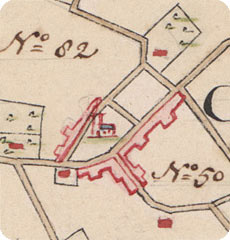 Fragment dorpsplein Koudekerke van kaart C. Bernaerds uit 1641
