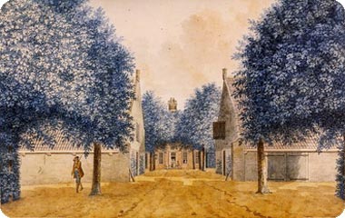 Zicht op de voorzijde van buitenplaats lammerenburg omstreeks 1772 in Koudekerke