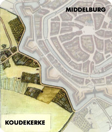 BEwerkt fragment van een kaart met Middelburg en 't Zand van Blaeu uit 1652