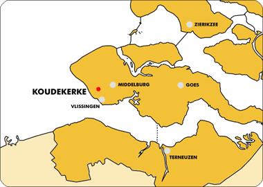 kaart van Zeeland met ligging van Koudekerke