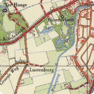 fragment topografische kaart 1962, met aangifte van de voormalige buitenplaats buitenplaats Zeerust te Koudekerke
