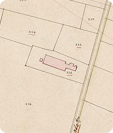 Fragment kadastraal minuutplan Koudekerke, met aangifte boerderij Zuiderhoeve aan de Dishoekseweg te Koudekerke