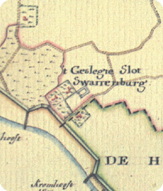 fragment kaart hattinga 1750, met aangifte van buitenplaats Zwanenburg te Koudekerke